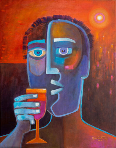 A Glass of Wine at Sunset van Marlina Vera, Schilderij te koop op Singulart