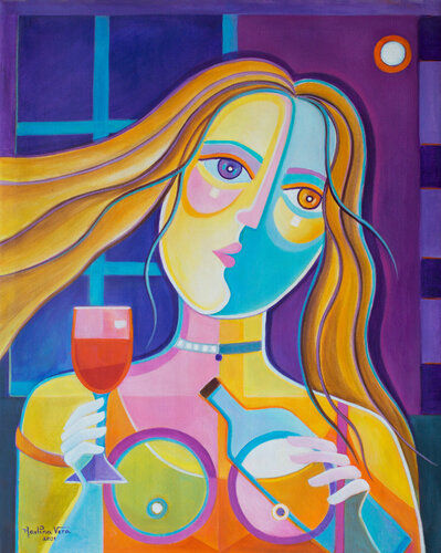 A Glass of Wine at Sunset von Marlina Vera, Malerei kaufen auf Singulart