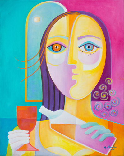 Tasting Wine #2 van Marlina Vera, Schilderij te koop op Singulart