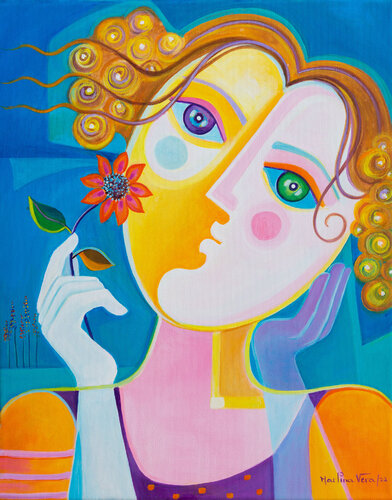 Girl with Flower #3 di Marlina Vera, Pittura in vendita su Singulart