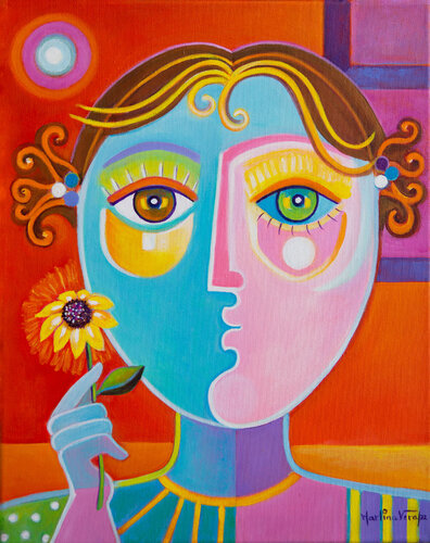 Girl with Flower #4 van Marlina Vera, Schilderij te koop op Singulart