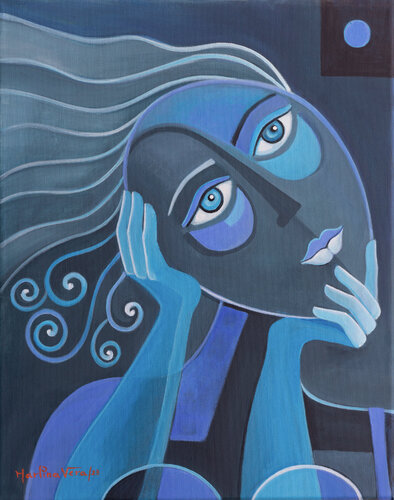 Blue Woman Contemplating Life van Marlina Vera, Schilderij te koop op Singulart