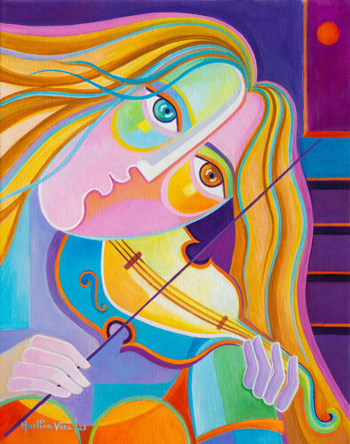 Woman with a Violin de Marlina Vera, Pintura a la venta en Singulart