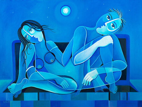 Blue  Lovers di Marlina Vera, Pittura in vendita su Singulart