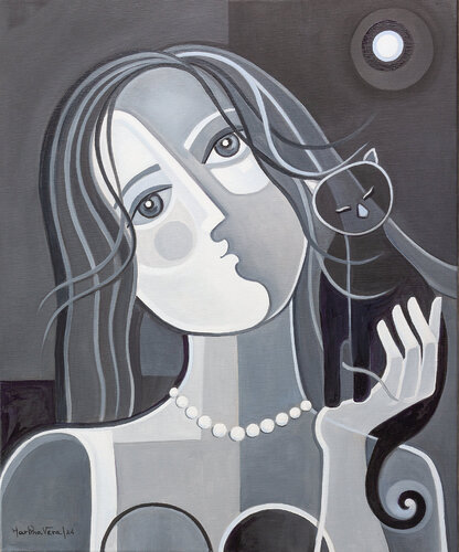 Woman with a Black Cat #2 di Marlina Vera, Pittura in vendita su Singulart