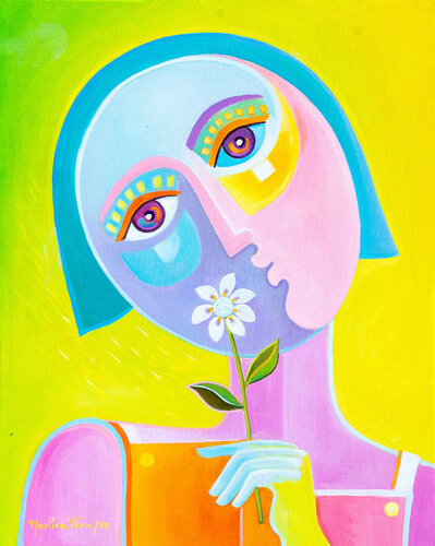 Girl with Flower #5 van Marlina Vera, Schilderij te koop op Singulart