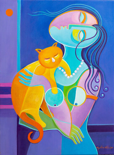 Woman with a Orange Cat von Marlina Vera, Malerei kaufen auf Singulart
