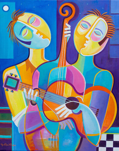 Original painting "Les Musiciens à la Nuit" di Marlina Vera, Pittura in vendita su Singulart