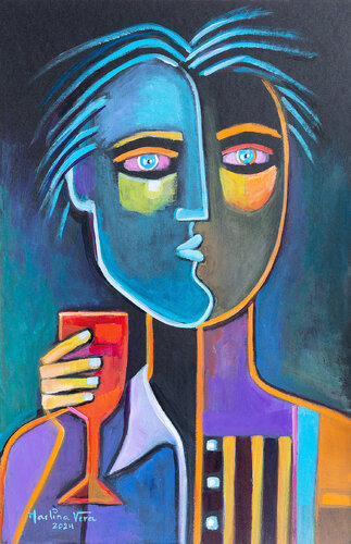 Man with a Glass of Wine by Marlina Vera, Painting for Sale on Singulart