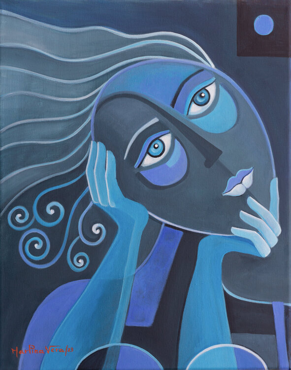 Blue Woman Contemplating Life Marlina Vera