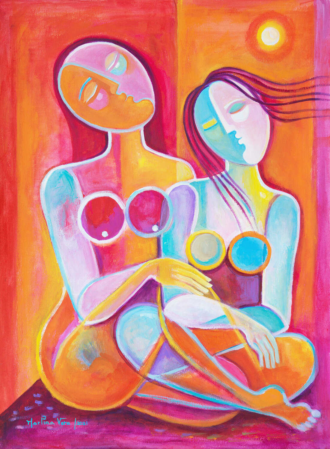 Madre e Hija (Mother and Daughter) Marlina Vera Werk auf Papier zu verkaufen