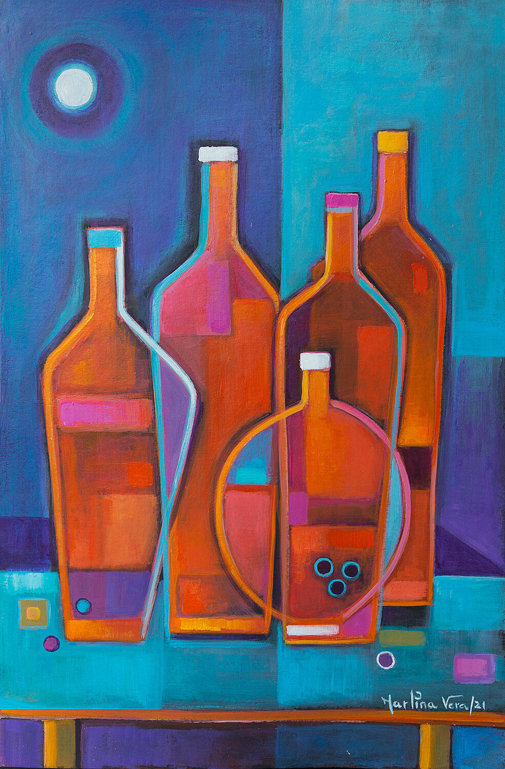 Cubist Wine # 14 de Marlina Vera (2021) : Peinture Acrylique sur Papier -  Singulart, image size:985x1500