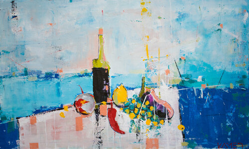 Fruits & Wine by the Sea by Kamen Trifonov, Painting for Sale on Singulart