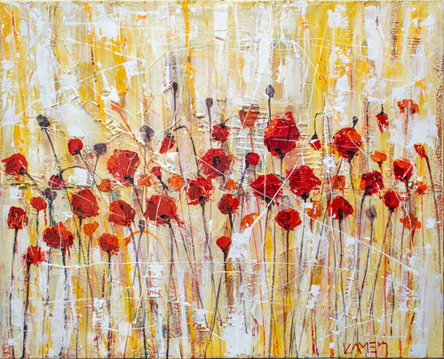 Poppies in Gold di Kamen Trifonov, Pittura in vendita su Singulart