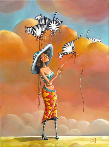 To tame a kitty par Mariana Kalacheva, Peinture en vente sur Singulart