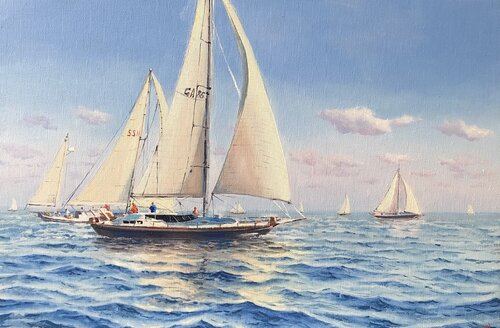 Seascape with sailboats 32 by Garry Arzumanyan, Painting for Sale on Singulart