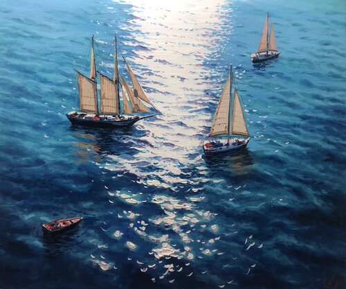 Seascape with sailboats 35 by Garry Arzumanyan, Painting for Sale on Singulart