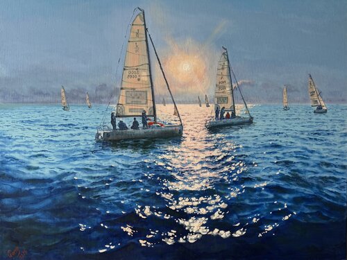 Seascape with sailboats 50 by Garry Arzumanyan, Painting for Sale on Singulart