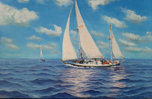 Seascape with Sailboats 05 van Garry Arzumanyan, Schilderij te koop op Singulart
