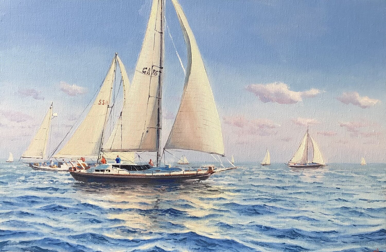 Seascape with sailboats 32 Garry Arzumanyan Dipinto originale in vendita