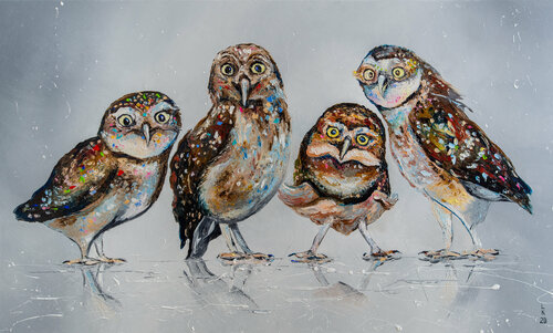 Company of owls by Liubov Kuptsova, Painting for Sale on Singulart