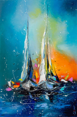 Boats in the sunset light van Liubov Kuptsova, Schilderij te koop op Singulart