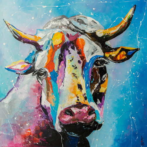 Colorful Cow by Liubov Kuptsova, Painting for Sale on Singulart