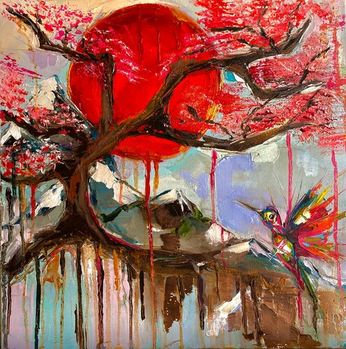 Happy moment at Mount Fuji de Lina Redford, Pintura a la venta en Singulart