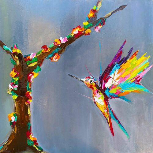 Almond blossom in the concrete jungle di Lina Redford, Pittura in vendita su Singulart