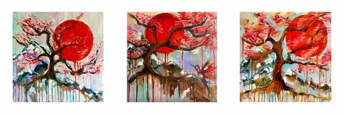 TRIPTYCH: Fairytales about Mount Fuji 150x50 cm Lina Redford