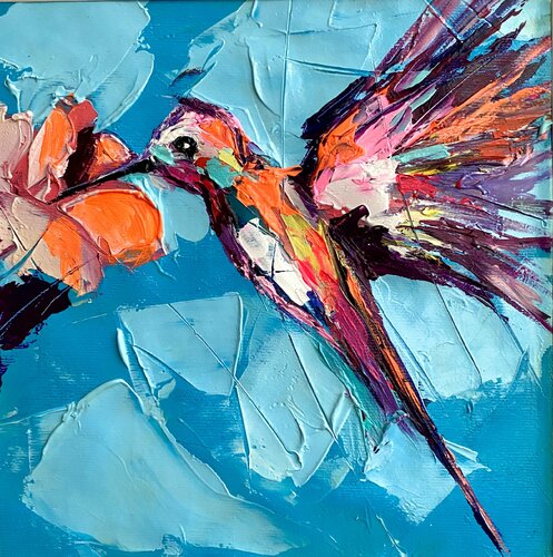 Hummingbird in the dusk of the icy morning di Lina Redford, Pittura in vendita su Singulart