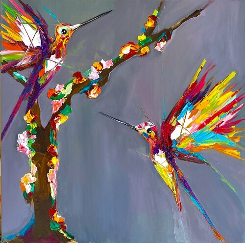Almond blossom in the concrete jungle di Lina Redford, Pittura in vendita su Singulart