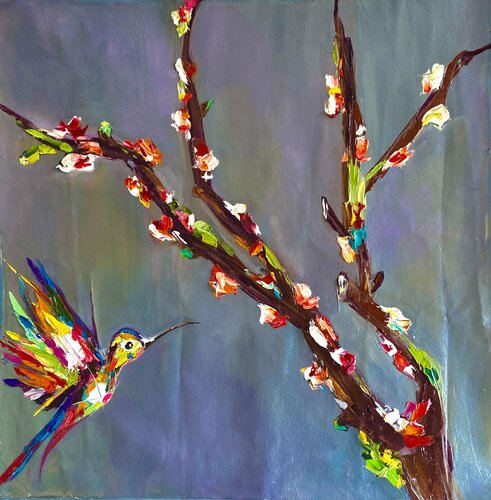 Almond blooming through concrete van Lina Redford, Schilderij te koop op Singulart