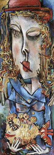 Girl, goldfish and three wishes. de Nicolai Ostapenco (N.Swiristuhi), Pintura a la venta en Singulart