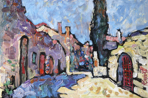 Street, gate, cypress. van Nicolai Ostapenco (N.Swiristuhi), Schilderij te koop op Singulart