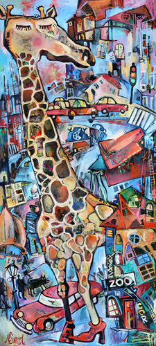 Dreams of the city Giraffe. di Nicolai Ostapenco (N.Swiristuhi), Pittura in vendita su Singulart
