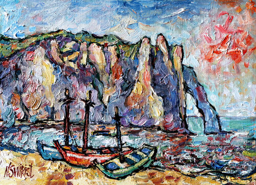 Boats in Etretat. van Nicolai Ostapenco (N.Swiristuhi), Schilderij te koop op Singulart