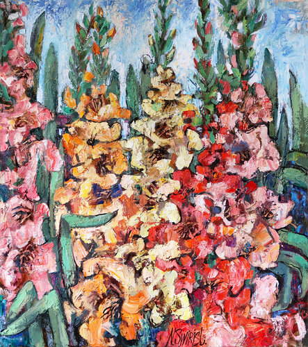 Garden, sky, gladioli. by Nicolai Ostapenco (N.Swiristuhi), Painting for Sale on Singulart