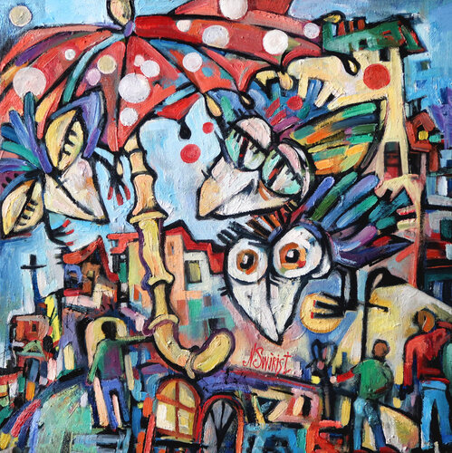 Fly agaric umbrella. par Nicolai Ostapenco (N.Swiristuhi), Peinture en vente sur Singulart