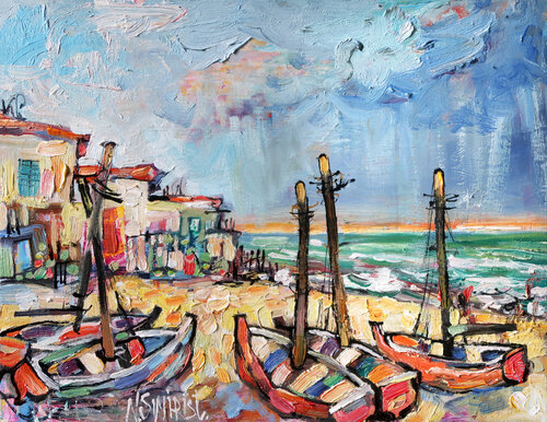 Boats. Sea. Spain. by Nicolai Ostapenco (N.Swiristuhi), Painting for Sale on Singulart