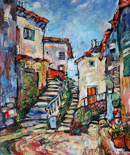Sky and Streets of Cudillero von Nicolai Ostapenco (N.Swiristuhi), Malerei kaufen auf Singulart