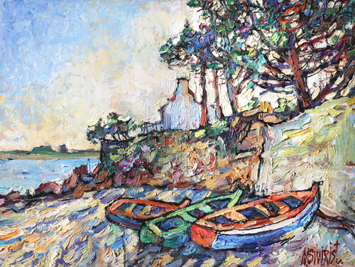 Boats in Arzon. France. by Nicolai Ostapenco (N.Swiristuhi), Painting for Sale on Singulart