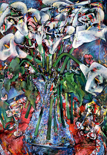 “Calla Lilies and Glasses” de Nicolai Ostapenco (N.Swiristuhi), Pintura a la venta en Singulart
