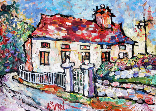 Road, house, fence. by Nicolai Ostapenco (N.Swiristuhi), Painting for Sale on Singulart