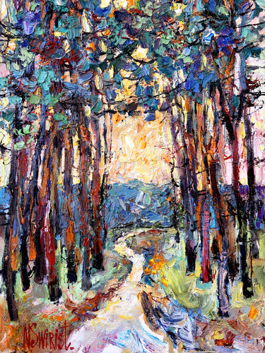 Evening and pine trees. di Nicolai Ostapenco (N.Swiristuhi), Pittura in vendita su Singulart
