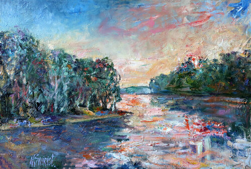 “The Pink Breath of Evening” van Nicolai Ostapenco (N.Swiristuhi), Schilderij te koop op Singulart