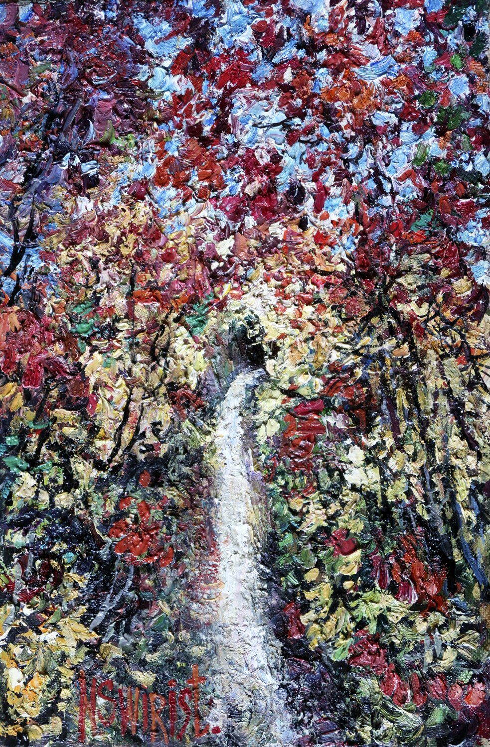 Autumn path. Nicolai Ostapenco (N.Swiristuhi) Originalgemälde zu verkaufen