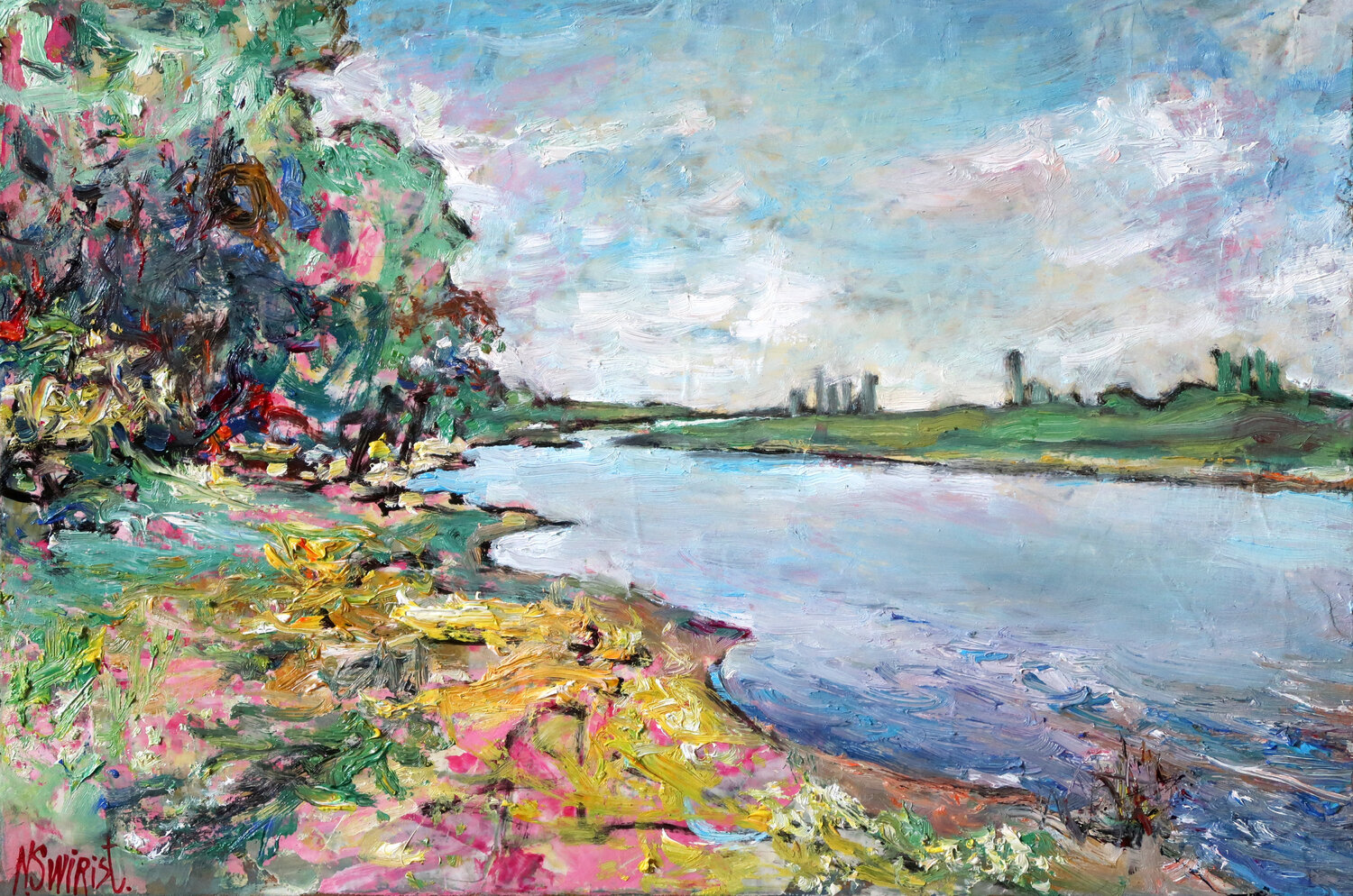 “The Riverbank. May.” Nicolai Ostapenco (N.Swiristuhi) Peinture originale à vendre