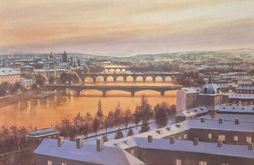 SUNSET IN PRAGUE van Rafael Carrascal García, Schilderij te koop op Singulart