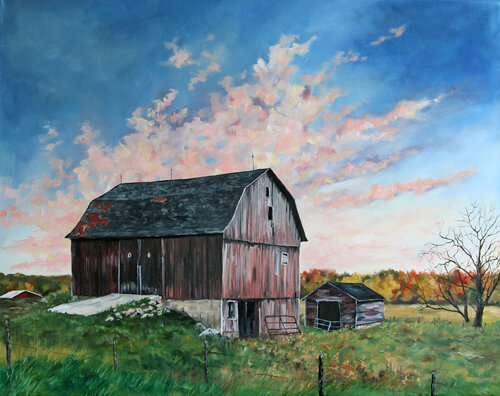 Sunset Over Kingsley Barn de Katrina Case, Pintura a la venta en Singulart